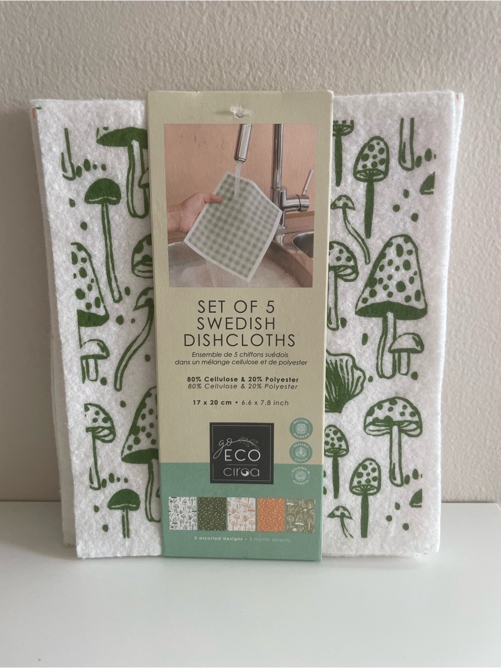 Set of Five Eco Ciroa Mushroom Swedish Dishcloths